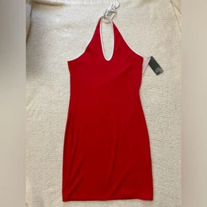 Nuevo con etiquetas Mini Vestido Halter Acanalado Wild Fable Bodycon en Rojo y Blanco - L - Imagen 1 de 5