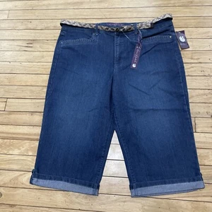 Gloria Vanderbilt Jean Shorts Women 16 Y2k Denim Bermuda Jorts & Y2k Belt New - Picture 1 of 24