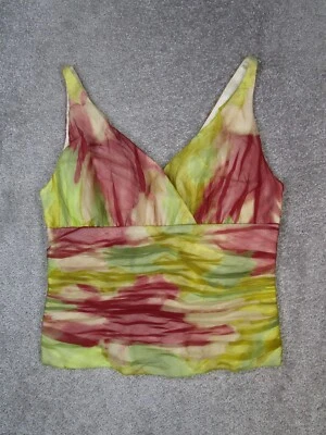 Camiseta sin mangas Lafayette 148 New York para mujer 4 roja amarilla verde seda Foto 1 de 4