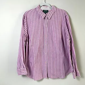 Lauren Ralph Lauren Button Front Shirt Womens Size 2X Pink White Striped Cotton - Picture 1 of 8
