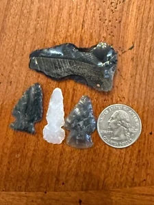 RARE Hohokum Anasazi Casa Grande Arrowheads Artifacts 3 Obsidian 1 Quartz - Picture 1 of 4