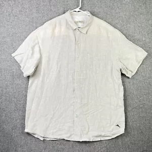 Tommy Bahama Men's Beige 100% Linen Button Up Short Sleeve Shirt Sz XL EUC - Picture 1 of 14