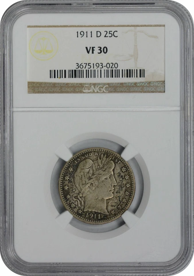 1911-D Barber Silver Quarter VF30 NGC - Image 1 of 2