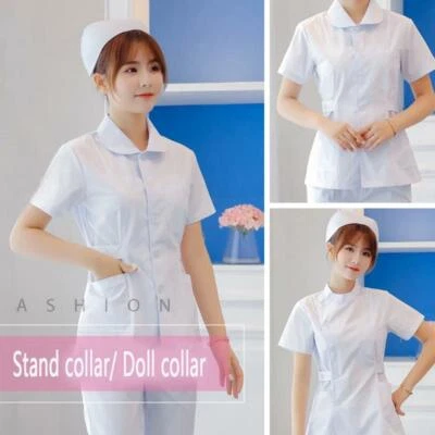 Women Nurse Uniforms Doctor Medical Beautician Lab Work Clothes Set Top & Pants - Image 1 of 3