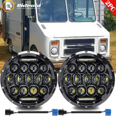 Pair 7" Round LED Headlights Hi-Low Beam DRL For Chevrolet P10 P20 P30 Van - Image 1 of 4