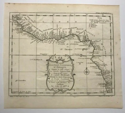 WESTERN COAST AFRICA DATED 1739 NICOLAS BELLIN NICE ANTIQUE MAP 18TH CENTURY - Image 1 of 4