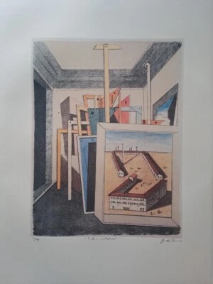 Firmado por Giorgio De Chirico - Interior metafísico - Certificado Foto 1 de 4
