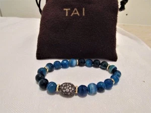 TAI Stretch Armband Schmuck ovale Kristallperlen, blaue Perlen, 6 Spacer ausgefallen - Bild 1 von 2