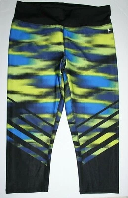 Danskin Now Mid Rise Fitted Capri Pant Size M Blue and Yellow Print - Image 1 of 2