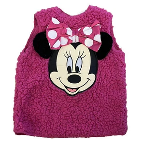 DISNEY Girls Mini Mouse Sherpa Vest Jacket Sweater Small S Pink Sleeveless New - Picture 1 of 7