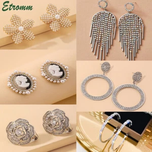 Juego de 6 tipos de pendientes de aro de circonita cúbica de plata de ley 925 para mujer joyería - Imagen 1 de 48