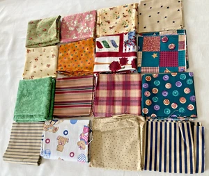 Vintage Fabric Charm Squares Cotton Patchwork Quilting Craft Lot of 16 Pieces - Picture 1 of 7