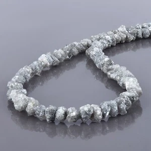 Natural Gray Rough Diamond 4-6mm Beads Nuggets 925 Silver 18" Chain Raw Necklace - Picture 1 of 5