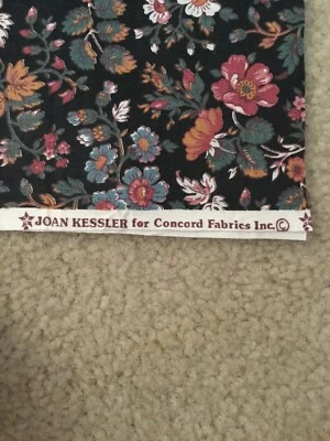 Joan Kessler para Concord Telas Fondo Negro Sólido Ruse Azul Floral 44 x 11 Foto 1 de 4