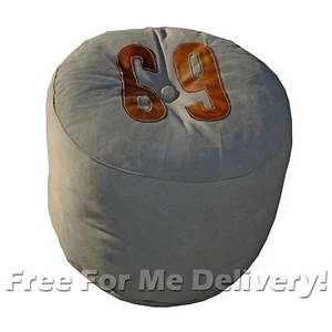 LUCINDA ROSE CANVAS 69 POUFFE OTTOMAN IN BLUE GREY HESSIAN 45cm **FREE DELIVERY* - Picture 1 of 1