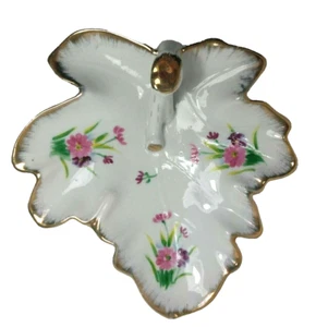 Vintage Nappy Dish W Handle Lemon Server Leaf Plate Ceramic Candy Trinket Floral - Picture 1 of 12