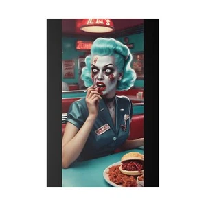 "Retro Rottiness: A Zombie Diner Feast"byCLEArT(*Zombie Art)*Matte Canvas - Picture 1 of 5