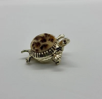 Broche caja baratija tortuga vintage años 60 - concha de piel sintética apertura con bisagras Foto 1 de 4