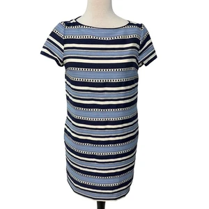 Vestido Vilagallo a Rayas Talla 40 Azul Blanco Manga Corta Mezcla Algodón EE. UU. 8 - Imagen 1 de 14