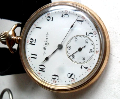 Antique 1904 Elgin 12 Size 7 Jewel 10 Year Gold Filled O/F Pocket Watch Runs - Image 1 of 4