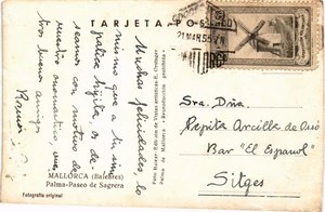 Spanien 1955 Postkarte von Mallorca nach Sitges Mutualidad de Correos Benefic (3058) - Bild 1 von 2