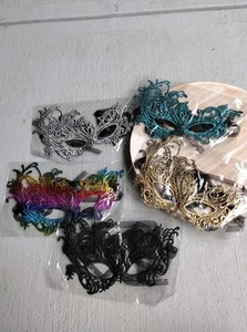 5 pk Gold Black Multicolor Silver Treal Lace Eye Mask Mardi Gras Party - Picture 1 of 6