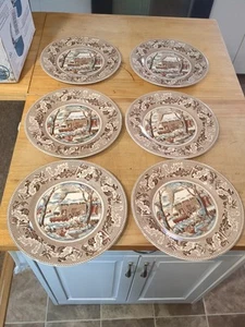 6 Johnson Bros Historic America Thanksgiving Frozen Up Plate 10.5" - Picture 1 of 4