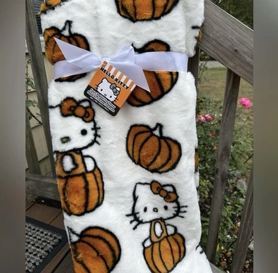 Nueva manta Hello Kitty otoño calabazas Sanrio tendencia 50”x70” calabaza suave Foto 1 de 3