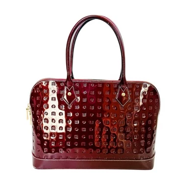 Arcadia Red Patent Leather Bag Satchel Md in Italy Burgundy Designer Top Handle - Image 1 of 4