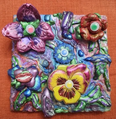 Googly Eyed Floral Vines & Mythic Fingernails 3D Mixed Media Surreal Wall Art - Image 1 of 4