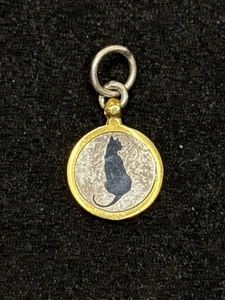 WAXING POETIC STERLING & BRASS SILHOUETTE CAT DANGLE CHARM / PENDANT - Picture 1 of 3