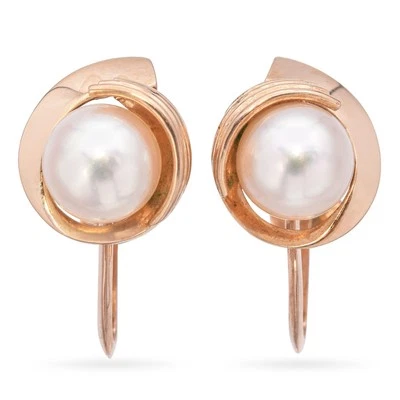 Vintage 14k Rose Gold Pearl Earrings - Image 1 of 4