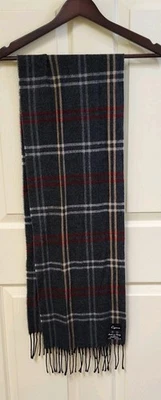 Bufanda italiana Cejón suave acrílico gris rojo flecos a cuadros suave 11x64 Foto 1 de 3