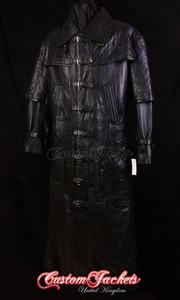 Men's VAN HELSING Black Lambskin Full-Length Leather Long Jacket Duster Coat - Picture 1 of 12