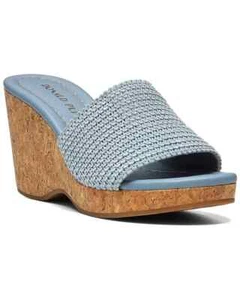 Donald Pliner Fortune Wedge Sandal Women's 6.5 Light Blue Open Toe Slip On - Picture 1 of 18
