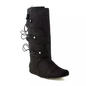 Black Scottish Groomsmen Wedding Medieval Peasant Pirate Costume Mens Boots - Picture 1 of 3