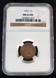 MS63 BN 1907 Indian Head Cent - Beautiful Color - Picture 1 of 4
