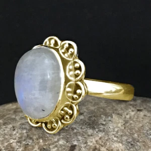 925 Plata de Ley Piedra Luna Gema Oro Rosa / Chapado en Oro Alianza GRS-1286 - Imagen 1 de 22