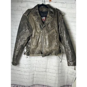 Vulcan Motorcycle Gear Distressed Leather Jacket Biker Vintage Style - Picture 1 of 10