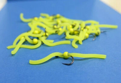 Squirmy Wormy Fliege YELLOW Gr.#10 widerhakenlos  -Tungstenperle YELLOW - Bild 1 von 2