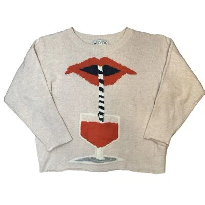 Suéter WILDFOX XS Labios Vino Paja Chuparlo Rosa San Valentín Galentino Camisa Foto 1 de 4