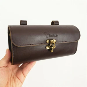 Dark Brown Bicycle Seat Bag Leather Vintage Coffee Bike Saddle Handlebar Bag - Picture 1 of 20