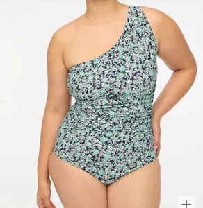 J Crew Bathing suit Green Navy Blue Floral One Shoulder Ruched NWT Size 3x - Picture 1 of 6
