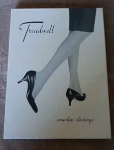 VTG NOS TREADWELL 2-Pair SEAMLESS Nylon Stockings THIGH HIGH Suntan SZ 10 1/2 - Picture 1 of 6