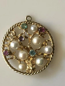 Large 14K "TREE OF LIFE" Pendant 4D Design w/ Semi-Precious Stones - Picture 1 of 4