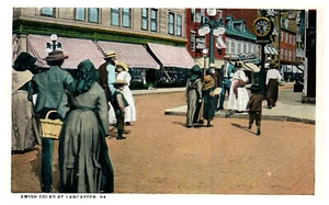 Lancaster PA Street Scene Clock Fashion Amish People c.1925 Vintage Postcard - Picture 1 of 3