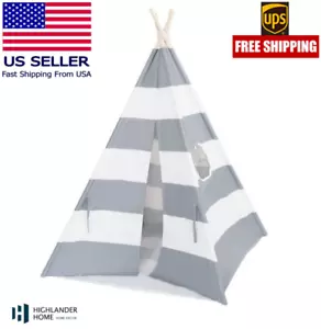 Grau mit Streifen Natur Baumwolle Canvas Tipi Zelt für Kinder drinnen & draußen - Bild 1 von 3