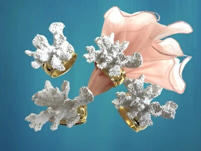 Juego de 4 servilleteros Turnwald blanco coral dorado firmados náutica playa decoración regalo Foto 1 de 4