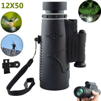 12x50 Monocular+Compass Flashlight+Red Laser+Clip Telescope Night Vision Hunting - Image 1 of 4