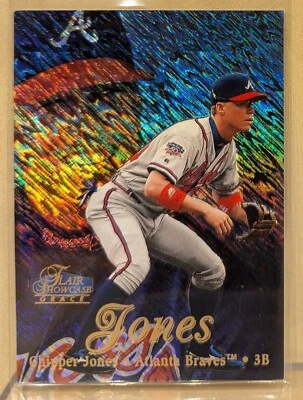 Flair Showcase 1998 fila 1 #10 Chipper Jones raro refractor moteado paralelo Foto 1 de 2